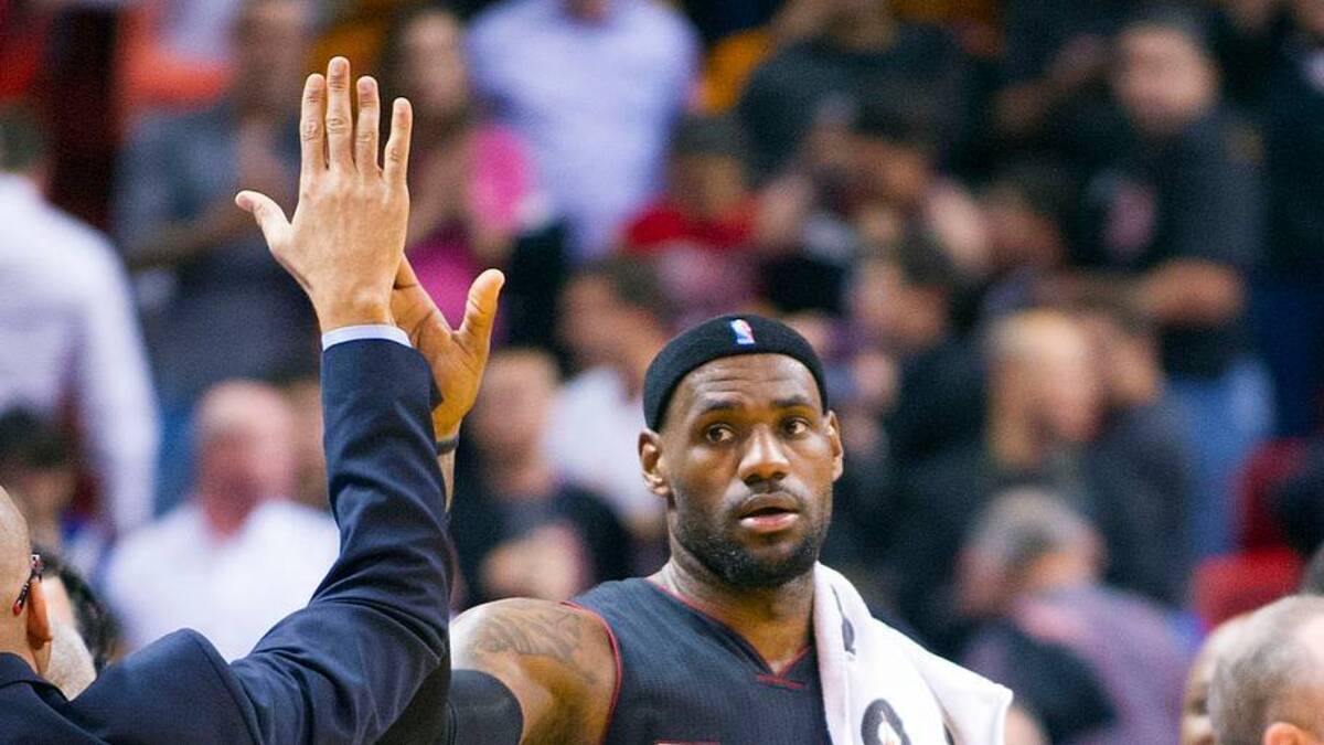  Mar 6, 2013; Miami, FL, USA; Miami Heat small forward LeBron James (6) is congratulated after scoring the game winning basket against the Orlando Magic during the second half at the American Airlines Arena. The Heat defeated the Magic 97-96. Mandatory Credit: Scott Rovak-USA TODAY Sports | IMAGN IMAGES via Reuters Connect 
