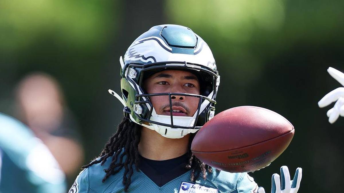  May 1, 2026; Philadelphia, PA, USA; Philadelphia Eagles wide receiver Makai Lemon (9) during rookie minicamp at NovaCare Complex. Mandatory Credit: Bill Streicher-Imagn Images | Bill Streicher-Imagn Images 