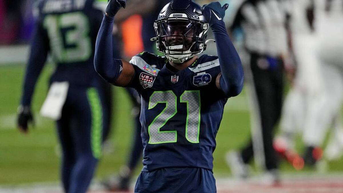  Feb 8, 2026; Santa Clara, CA, USA; Seattle Seahawks cornerback Devon Witherspoon (21) celebrates after a play during the fourth quarter against the New England Patriots in Super Bowl LX at Levi's Stadium. Mandatory Credit: Cary Edmondson-Imagn Images | Cary Edmondson-Imagn Images 