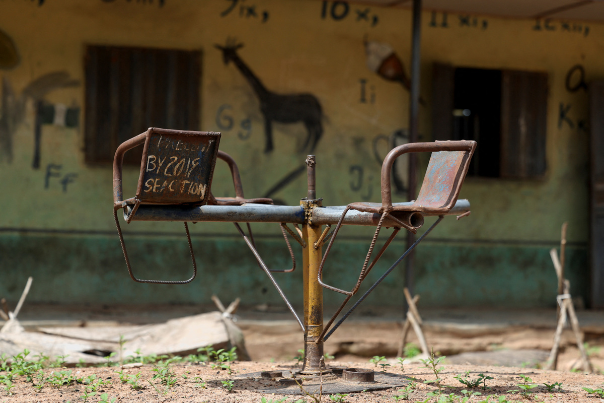 A metal structure sits in the playground of the empty premises of Baptist Nursery and Primary School, in Oyo State, Nigeria, June 2, 2026, where dozens of children and teachers were abducted. REUTERS/Sodiq Adelakun