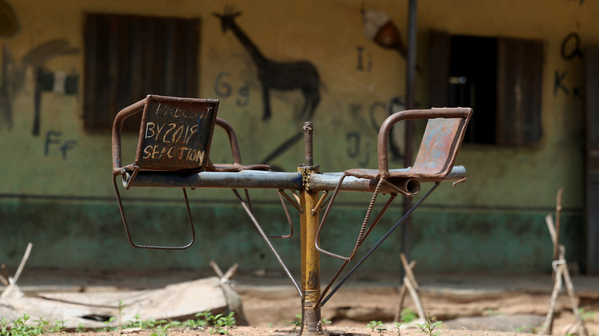 A metal structure sits in the playground of the empty premises of Baptist Nursery and Primary School, in Oyo State, Nigeria, June 2, 2026, where dozens of children and teachers were abducted. REUTERS/Sodiq Adelakun