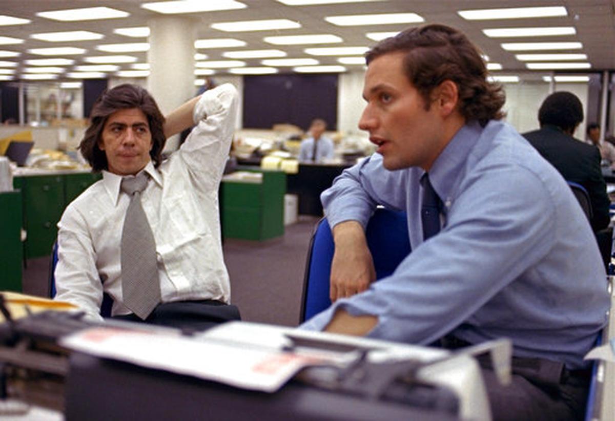 In this May 7, 1973 file photo, reporters Bob Woodward, right, and Carl Bernstein, whose reporting of the Watergate case won them a Pulitzer Prize, sit in the newsroom of the Washington Post in Washington. More than 40 years after they became the world’s most famous journalism duo, Bob Woodward and Carl Bernstein are still making news. Bernstein was among three CNN reporters who last week broke the story of former Donald Trump lawyer Michael Cohen’s allegation that Trump had advance knowledge of the June 2016 meeting between representatives of his campaign and Russian officials. On Tuesday, July 31, 2018, Woodward’s upcoming “Fear: Inside the Trump White House” was No. 1 on Amazon.com. (AP Photo, File)