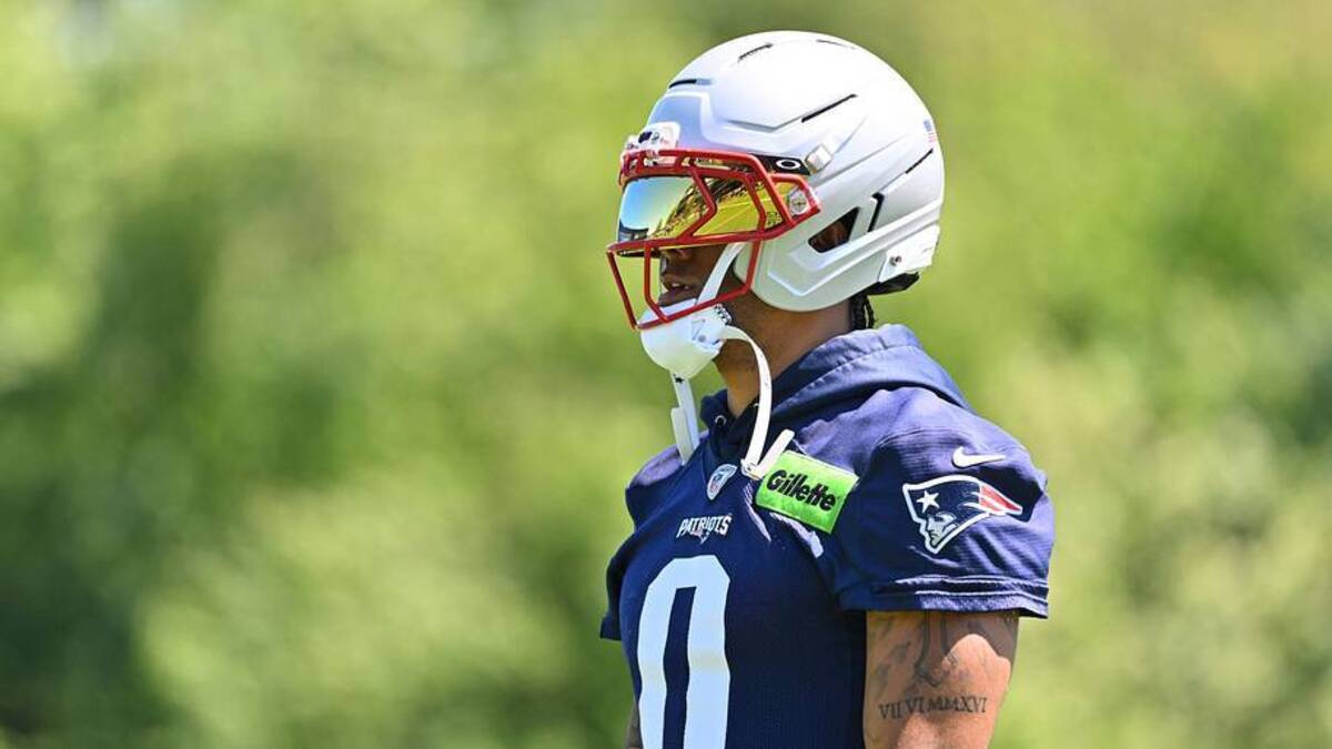  Jun 9, 2026; Foxborough, MA, USA; New England Patriots cornerback Christian Gonzalez (0) looks on during minicamp at Gillette Stadium. Mandatory Credit: Eric Canha-Imagn Images | Eric Canha-Imagn Images 