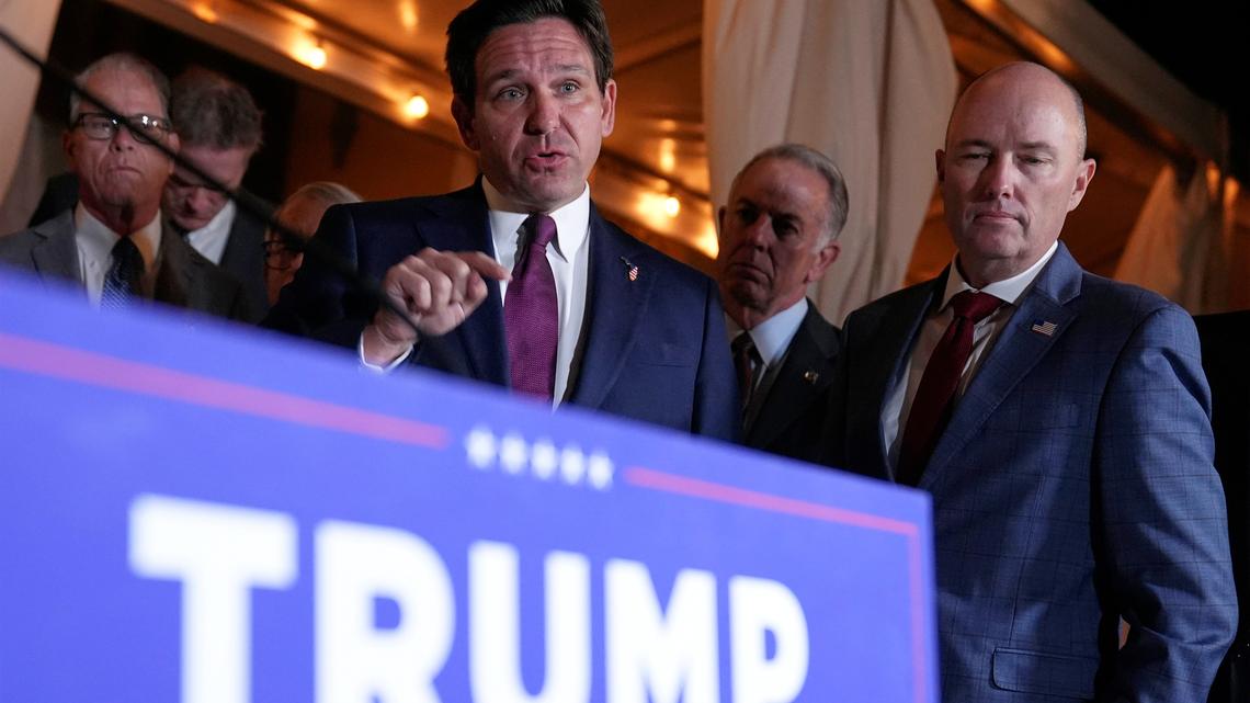 Presidential Library Florida. FILE - Florida Gov. Ron DeSantis speaks at a meeting with Republican governors and President-elect Donald Trump, at Mar-a-Lago, in Palm Beach, Fla., Jan. 9, 2025. (AP Photo/Evan Vucci, File)