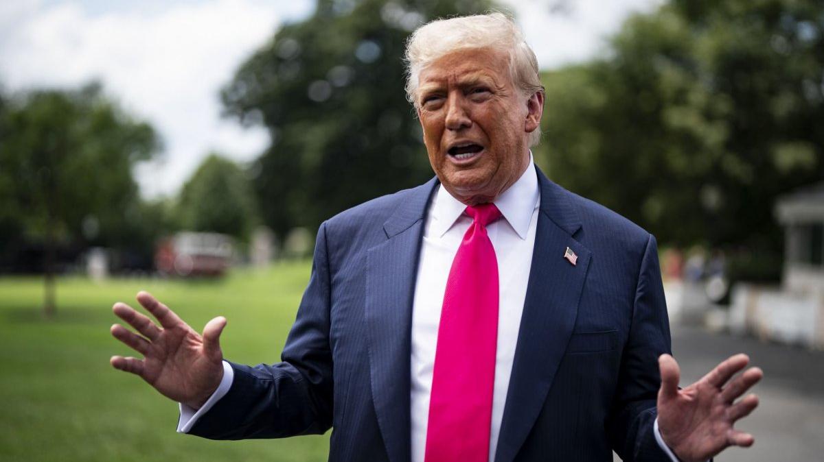 President Donald Trump speaks to members of the media at the White House before boarding Marine One in Washington, D.C, on July 15. The administration just announced its AI Action Plan to make the United States a global leader in AI technology. Photo by Al Drago/UPI