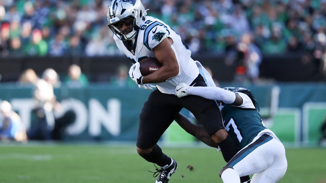 Panthers' Jalen Coker Praises Tommy Tremble After Tight End's Career Day in Philadelphia 
