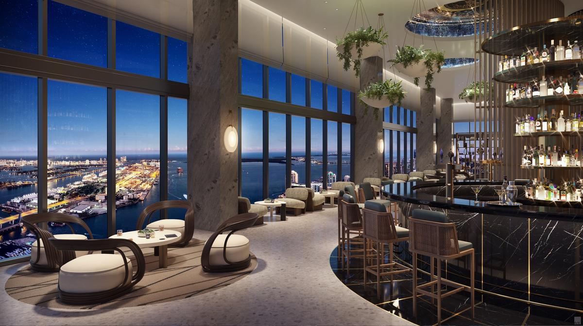  A rendering of Peacock Alley, one of several hospitality spaces planned inside the tower. 