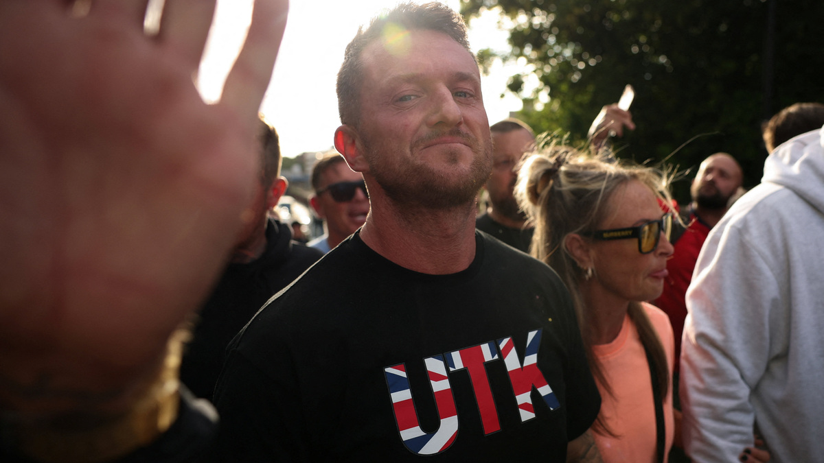 Tommy Robinson attends a demonstration following the conviction of Vikrum Digwa for the murder of student Henry Nowak in Southampton, Britain, June 2, 2026. REUTERS/Isabel Infantes