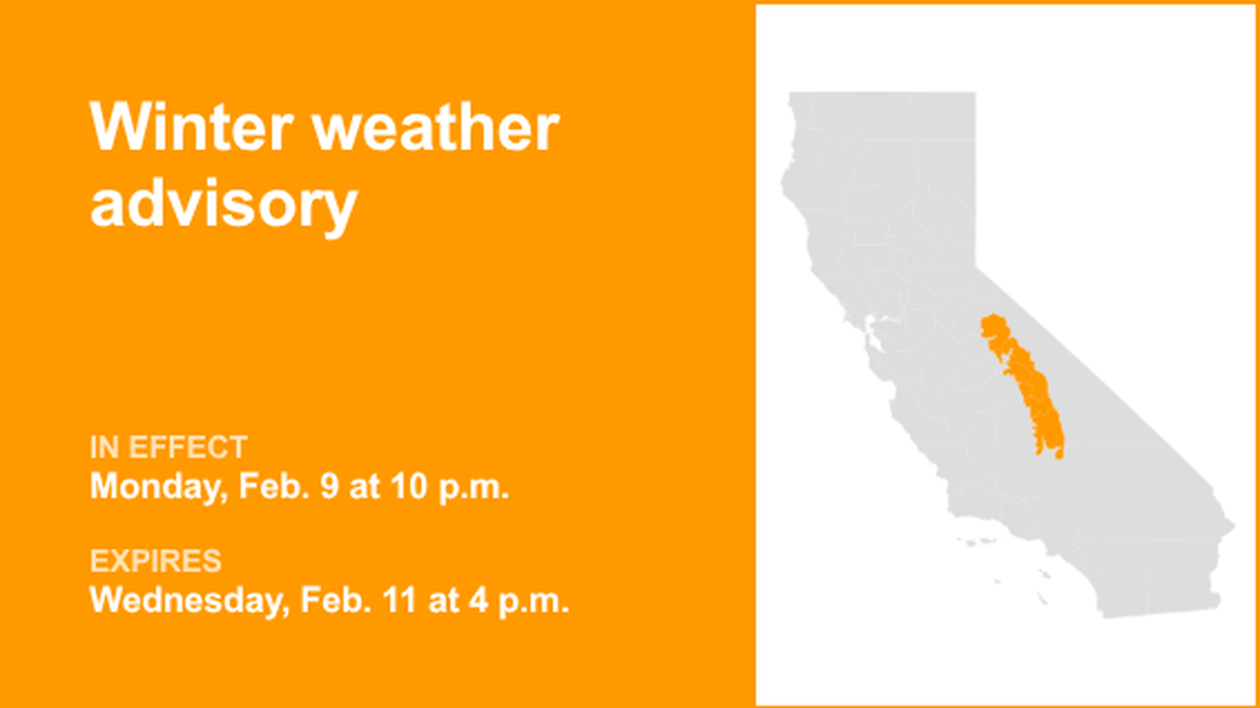 UPDATE: Winter weather advisory issued for High Sierra until early Wednesday evening 