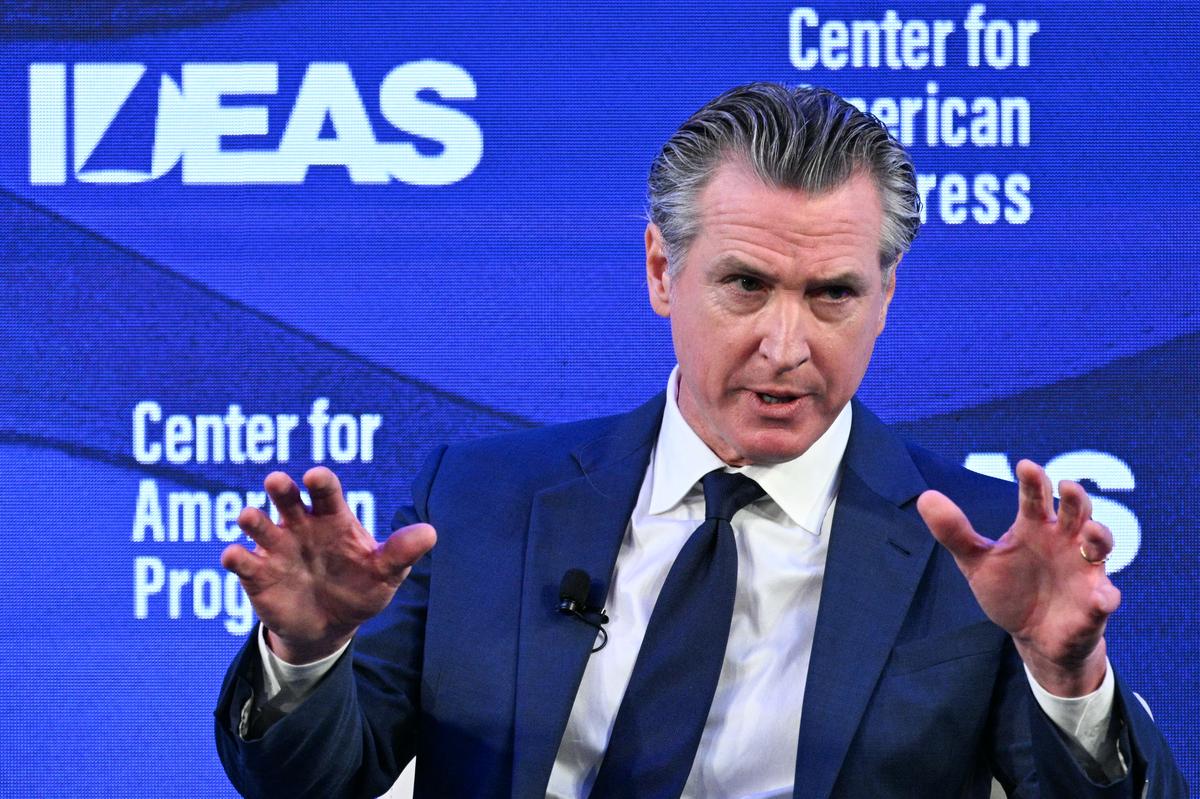  California Governor Gavin Newsom speaks during the The Center for American Progress (CAP) IDEAS Conference in Washington, DC on May 19, 2026. 