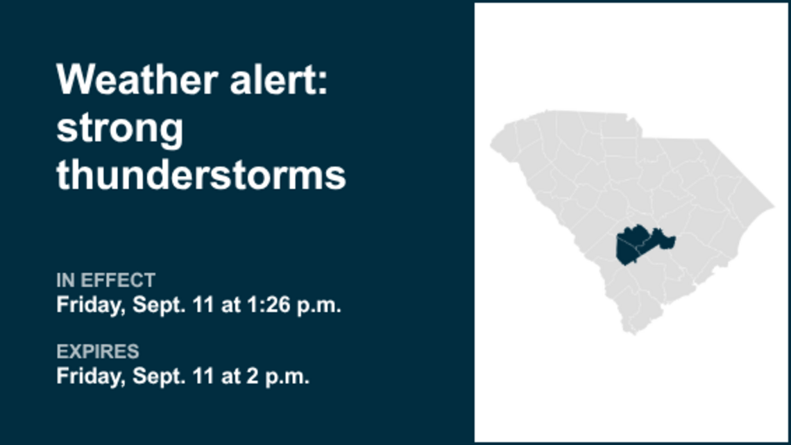 UPDATE: Weather alert for strong thunderstorms in Newberry and Saluda counties Friday evening 