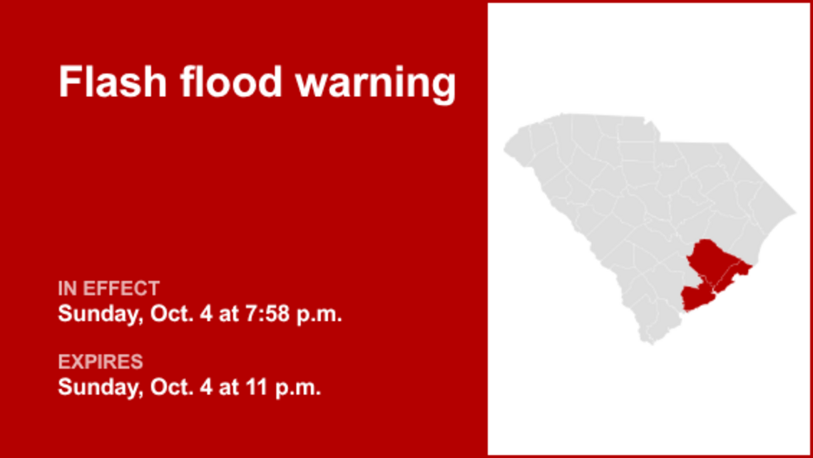 UPDATE: Flash flood warning for Charleston County anticipated to expire at 1 a.m. 