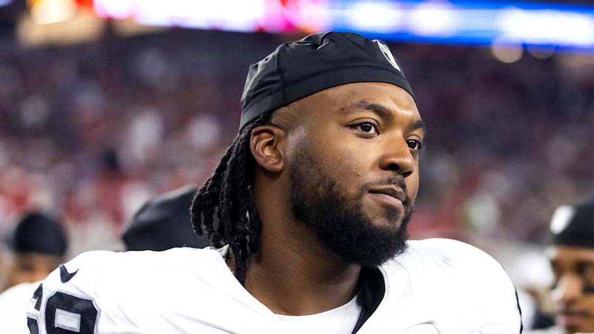  Aug 23, 2025; Glendale, Arizona, USA; Las Vegas Raiders defensive tackle Adam Butler (69) against the Arizona Cardinals during a preseason NFL game at State Farm Stadium. Mandatory Credit: Mark J. Rebilas-Imagn Images | Mark J. Rebilas-Imagn Images 