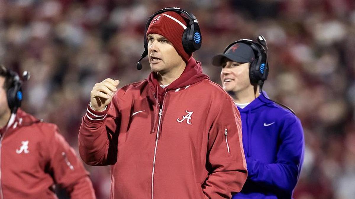  Dec 19, 2025; Norman, OK, USA; Alabama Crimson Tide tight ends coach Bryan Ellis against the Oklahoma Sooners during the CFP National Playoff First Round at Gaylord Family Oklahoma Memorial Stadium. Mandatory Credit: Mark J. Rebilas-Imagn Images | Mark J. Rebilas-Imagn Images 