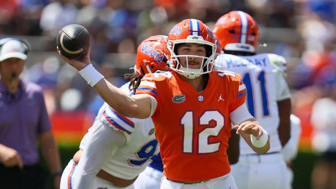  Florida quarterback Aaron Philo had two touchdowns and two interceptions during the Orange and Blue game. | Alan Youngblood/Gainesville Sun / USA TODAY NETWORK via Imagn Images 