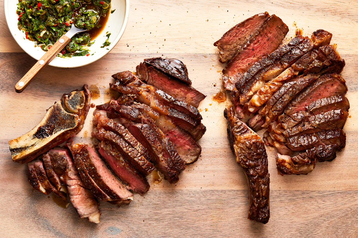 Seared bone-in rib-eye steaks. A steak dinner is worthy of occasion. Make it well with Ali Slagle's tips. Food Stylist: Monica Pierini. (Armando Rafael/The New York Times)