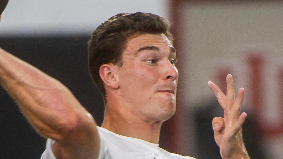  Fernando Mendoza participates in Indiana University's Pro Day at Mellencamp Pavilion on Wednesday, April 1, 2026. | Rich Janzaruk/Herald-Times / USA TODAY NETWORK via Imagn Images 
