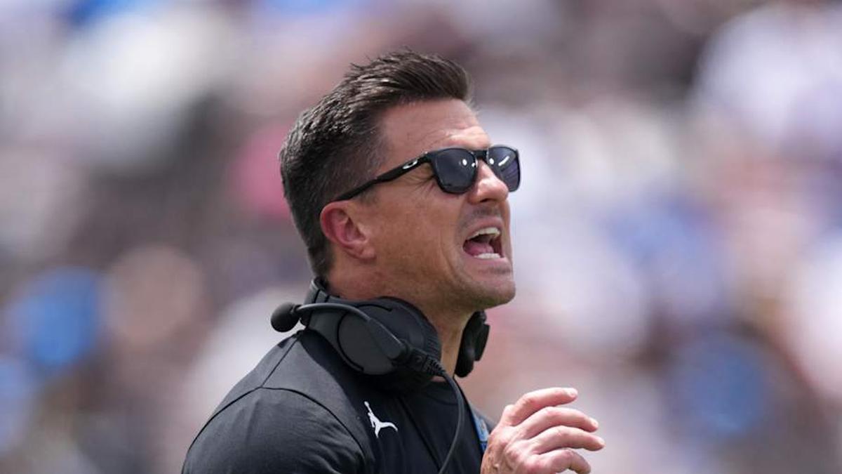  May 2, 2026; Pasadena, CA, USA; UCLA Bruins coach Bob Chesney reacts during the spring game at Rose Bowl. Mandatory Credit: Kirby Lee-Imagn Images | Kirby Lee-Imagn Images 
