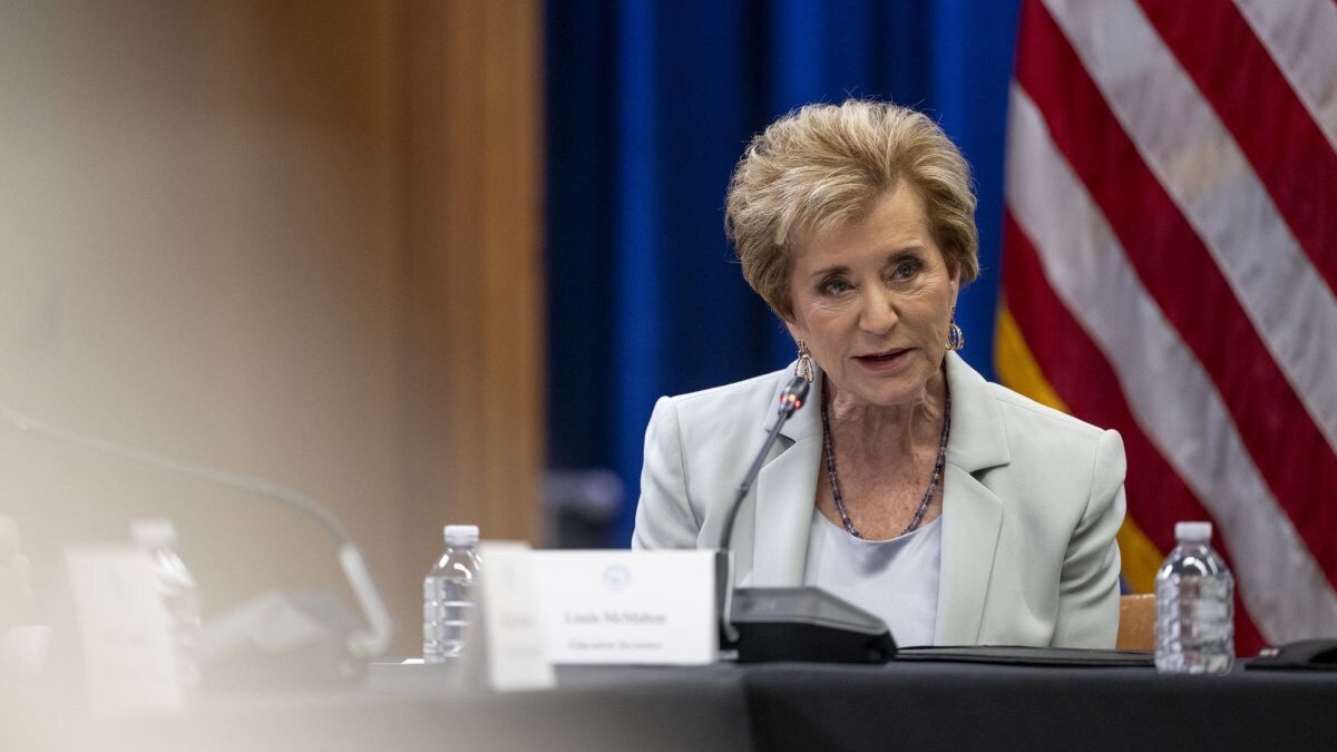 Secretary of Education Linda McMahon speaks at an education roundtable on June 11. The department announced Tuesday that it's moving four segments to other agencies. Photo by Daniel Heuer/UPI