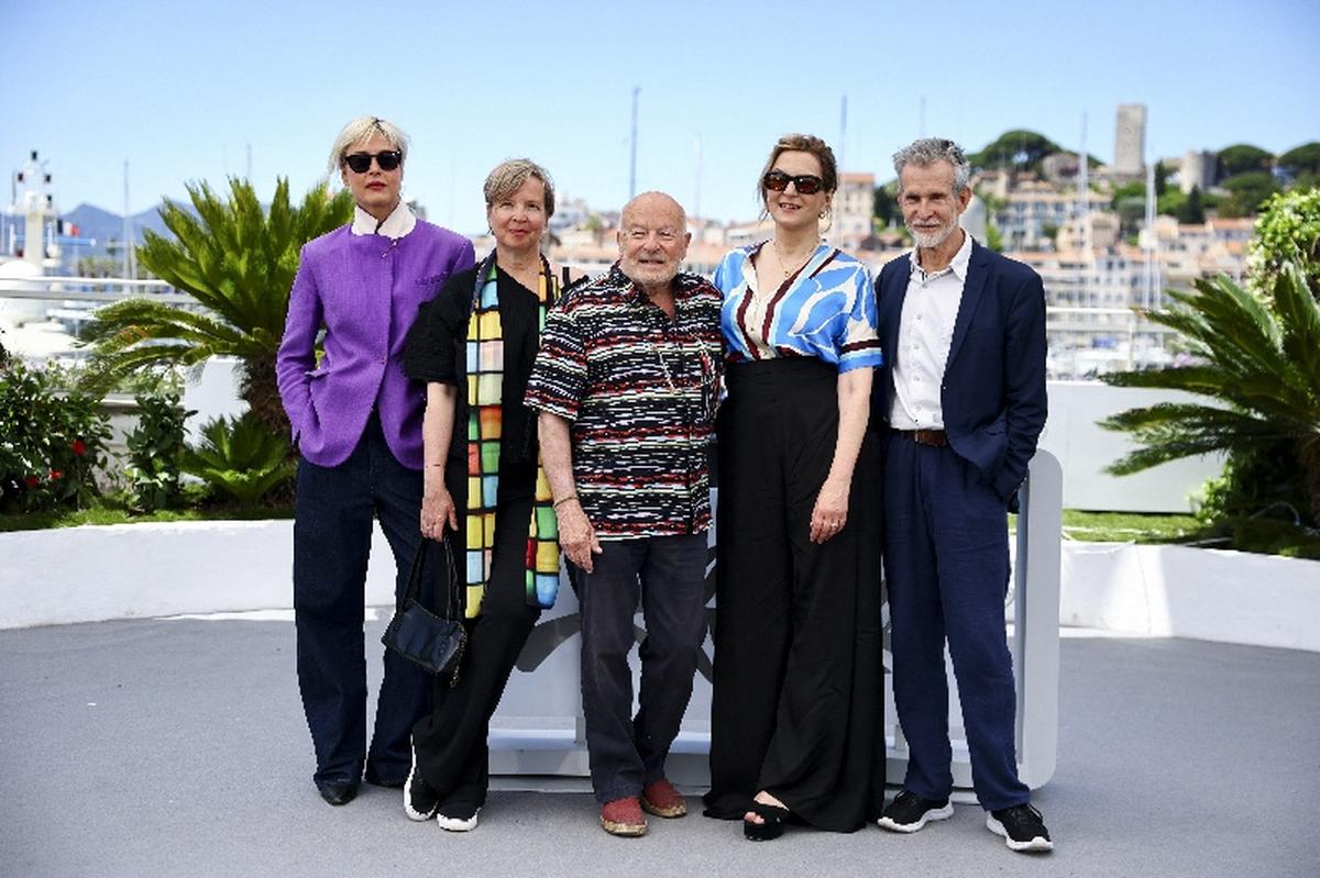 Director Volker Schloendorff, Writer Jenny Erpenbeck, cast members Martina Gedeck, Ulrich Matthes, and Susanne Wolff pose during a photocall for the film "Heimsuchung" (Visitation - Le Bois de Klara) presented as part of Cannes Premiere at the 79th Cannes Film Festival in Cannes, France, May 17, 2026. REUTERS/Sarah Meyssonnier