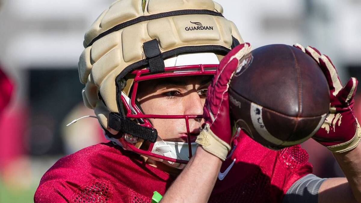  Florida State Seminoles wide receiver Jasen Lopez (7) catches a pass Thursday, April 9, 2026. | USA TODAY Network via Reuters Connect 