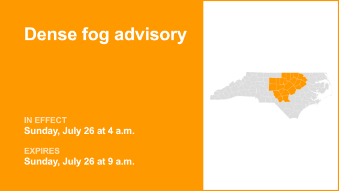 Dense fog advisory for the Piedmont region until Sunday morning, says the NWS 