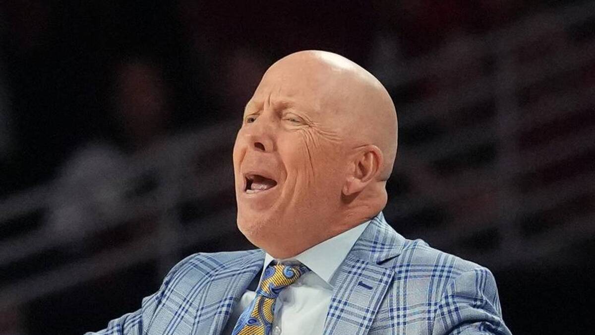  Mar 7, 2026; Los Angeles, California, USA; UCLA Bruins head coach Mick Cronin reacts in the second half against the Southern California Trojans at Galen Center. Mandatory Credit: Kirby Lee-Imagn Images | Kirby Lee-Imagn Images 