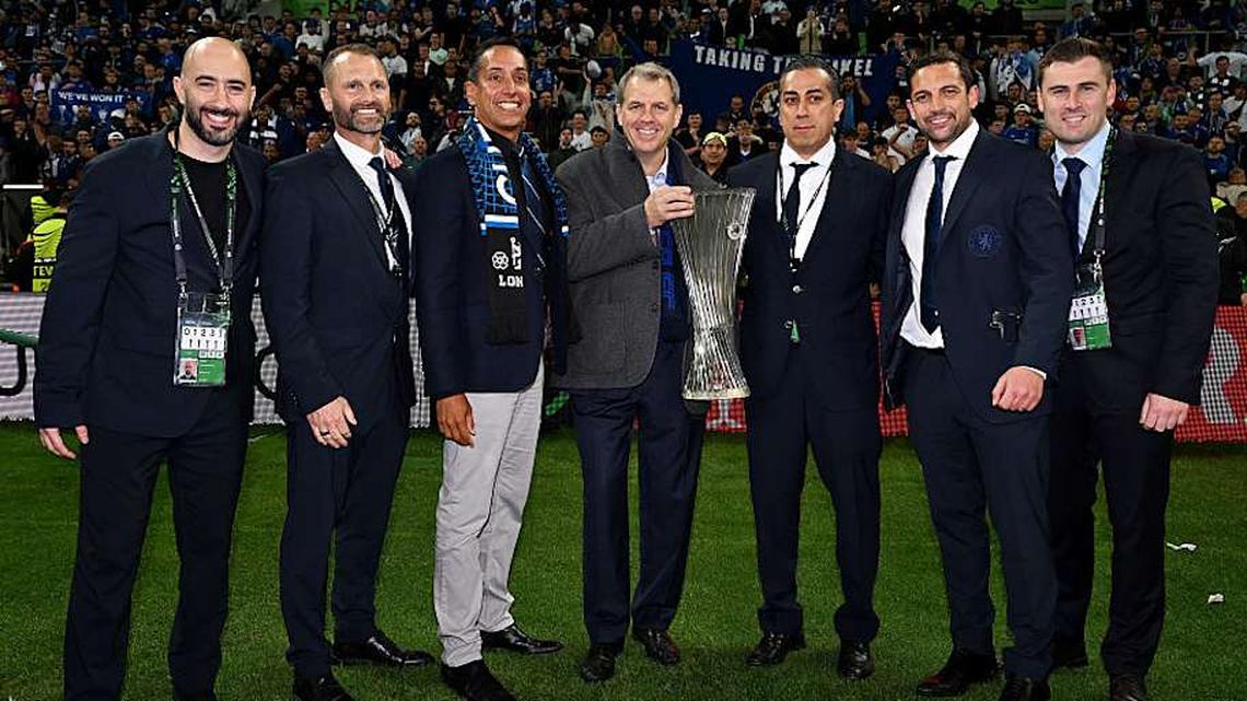  A rivalry is brewing between Chelsea co-owners José Feliciano (third from left to right) and Todd Boehly (middle). | Darren Walsh/Chelsea FC/Getty Images 