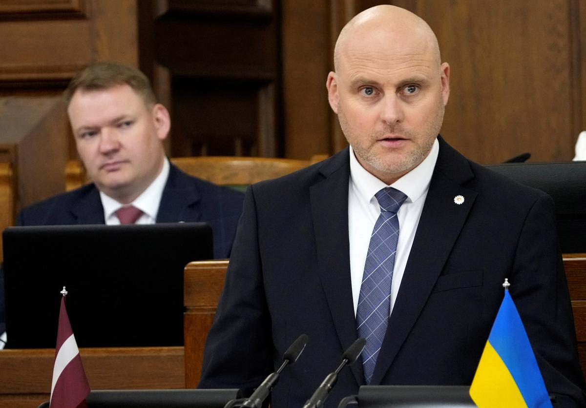 A candidate for Latvia's new Prime Minister Andris Kulbergs adresses Parliament before it votes on a new government in Riga, Latvia May 28, 2026. REUTERS/Ints kalnins