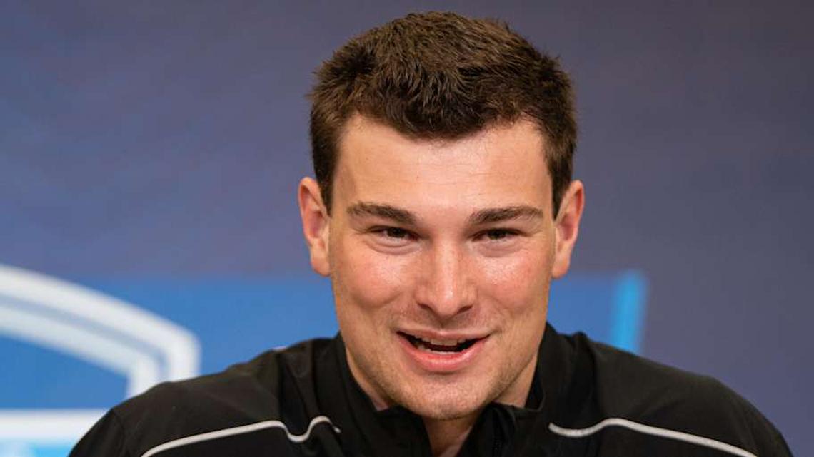  Feb 27, 2026; Indianapolis, IN, USA; Indiana quarterback Fernando Mendoza (QB11) speaks to members of the media during the NFL Combine at the Indiana Convention Center. Mandatory Credit: Jacob Musselman-Imagn Images | Jacob Musselman-Imagn Images 