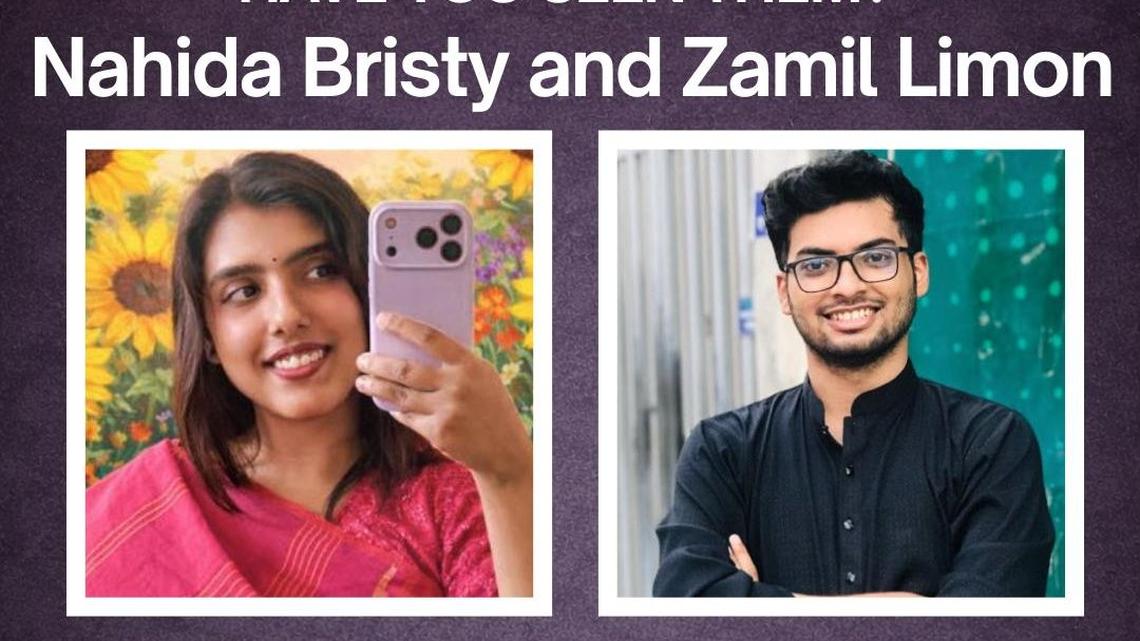 Nahida Bristy, left, and Zamil Limon have been missing for a week. Police found Limon's body on Friday and have charged his roommate with murder of the pair. Photo courtesy of the Hillsborough County Sheriff's Office