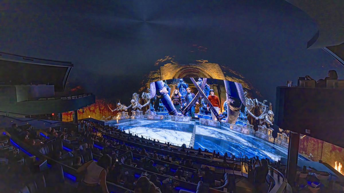 A climatic scene in “Harry Potter and the Sorcerer’s Stone” is outfitted with additional effects at Cosm. (Stefan Silvers/Cosm/TNS)