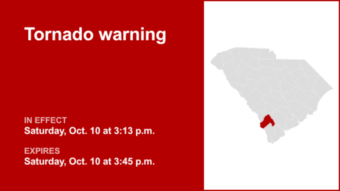 UPDATE: Tornado warning in place for Hampton County Saturday afternoon, says the NWS 