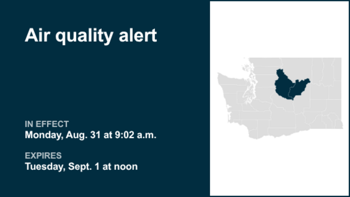 Air quality alert active for Chelan and Douglas counties Tuesday 