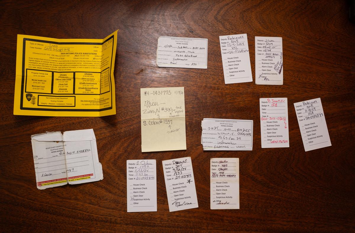  Law enforcement was frequently involved when false reporters were made about Kevin Jenkins to a tipline. His mother, Laura Wickwire, kept all the cards they received from police. Credit: Maggie Svoboda for The Hechinger Report