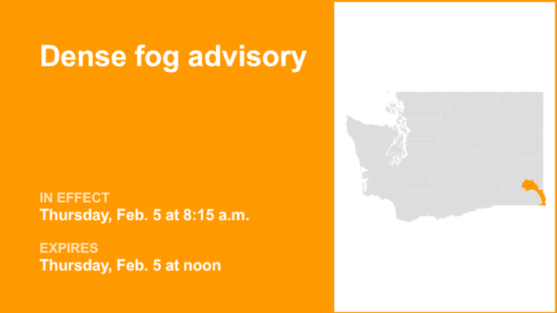 Dense fog advisory in place for Lower Garfield and Asotin counties until Thursday midday 