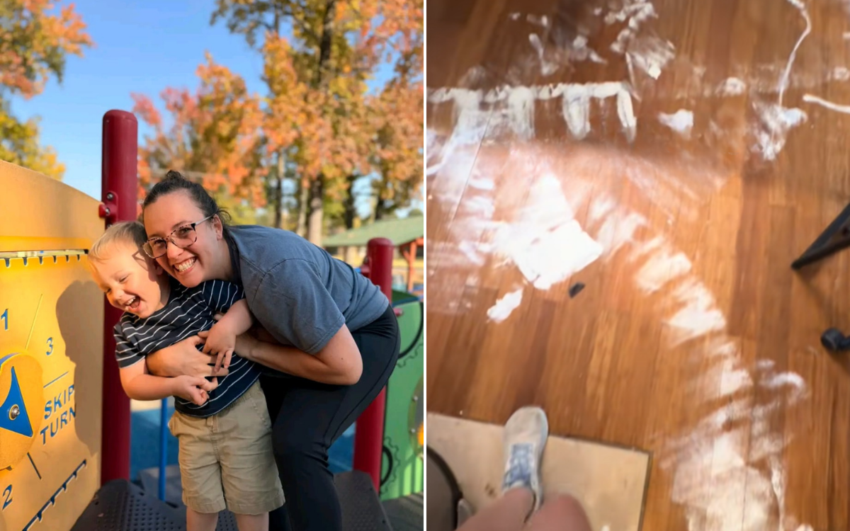  Brittany Gil, her son Finley Gil, aged 3, and the mess was made. 
