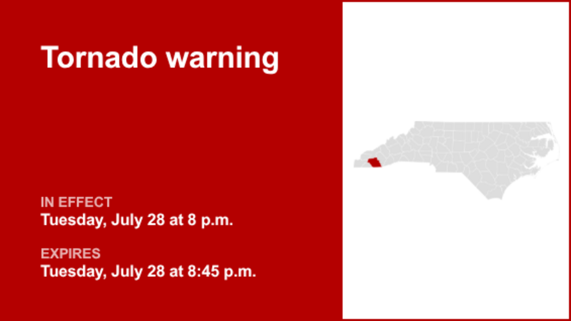 Tornado warning for Macon County Tuesday evening - move to nearest shelter 