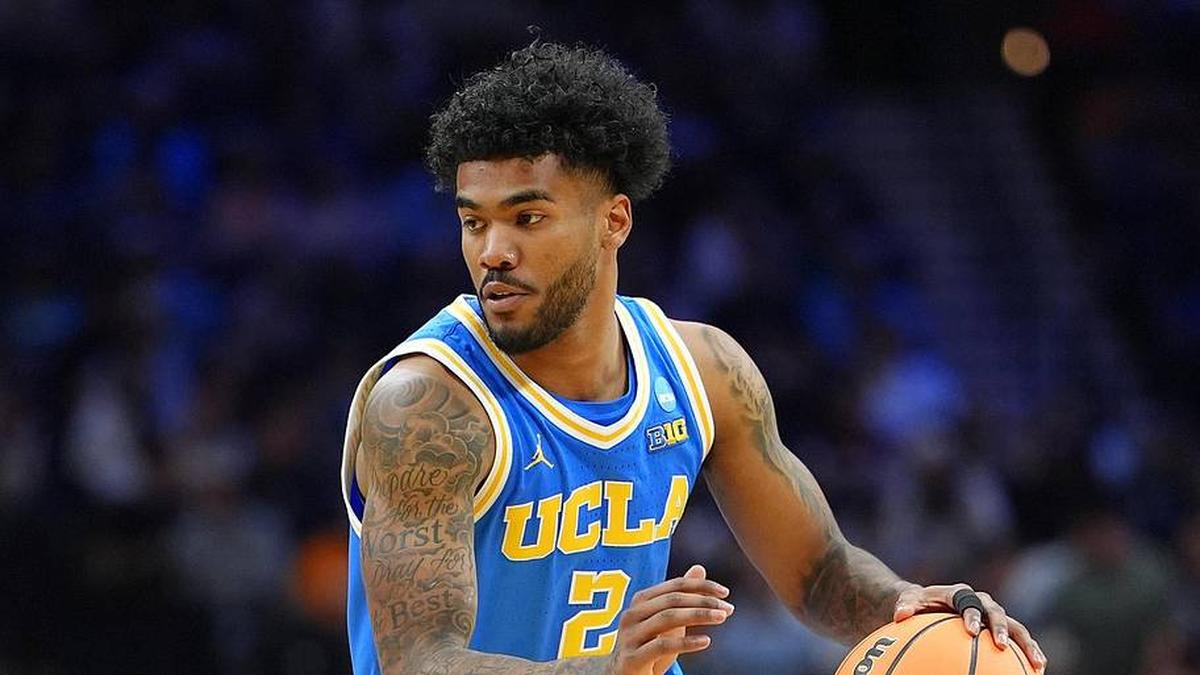  Mar 22, 2026; Philadelphia, PA, USA; UCLA Bruins guard Donovan Dent (2) dribbles there ball against the UCLA Bruins in the first half during a second round game of the men's 2026 NCAA Tournament at Xfinity Mobile Arena. Mandatory Credit: Kyle Ross-Imagn Images | Kyle Ross-Imagn Images 