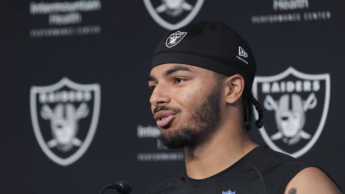  May 2, 2026; Henderson, NV, USA; Las Vegas Raiders safety Treydan Stukes (31) speaks during a news conference at the team's Rookie Minicamp at Intermountain Health Performance Center. Mandatory Credit: Candice Ward-Imagn Images | Candice Ward-Imagn Images 