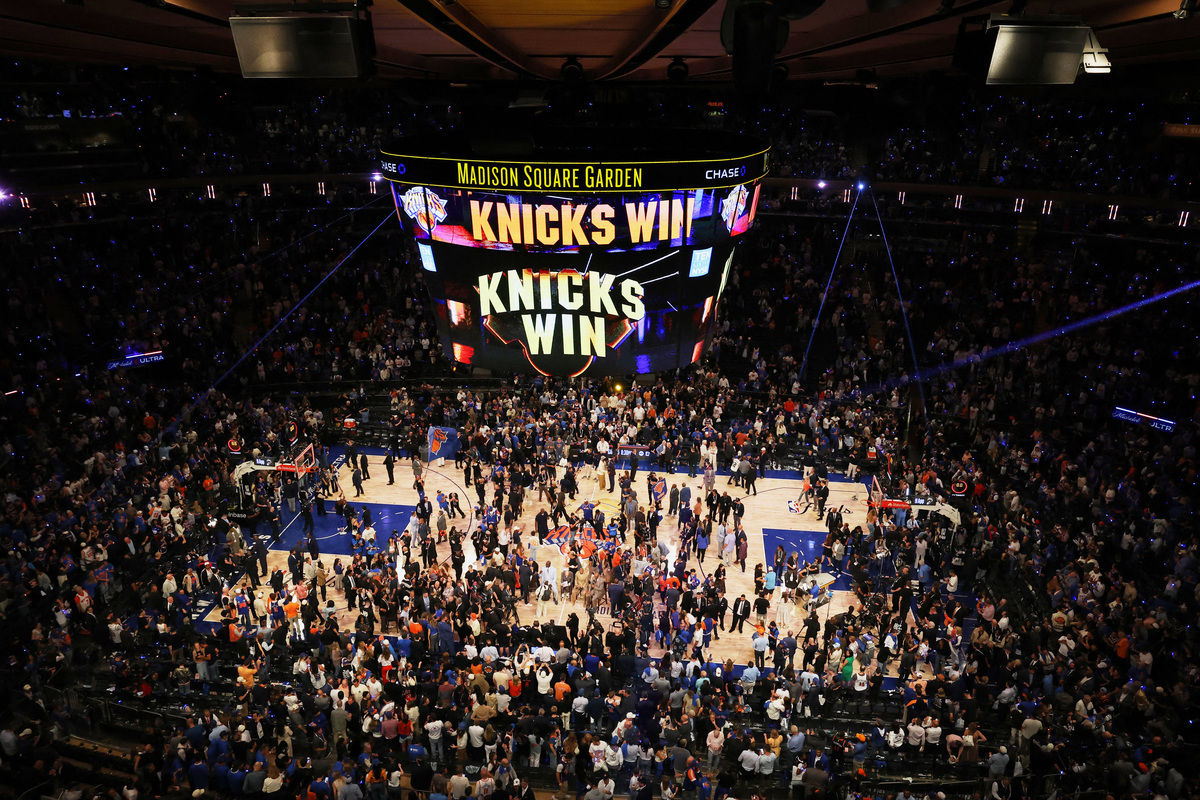 Jun 10, 2026; New York, New York, USA; A general view of the court and videoboard after game four of the 2026 NBA Finals between the San Antonio Spurs and New York Knicks at Madison Square Garden. Mandatory Credit: Vincent Carchietta-Imagn Images