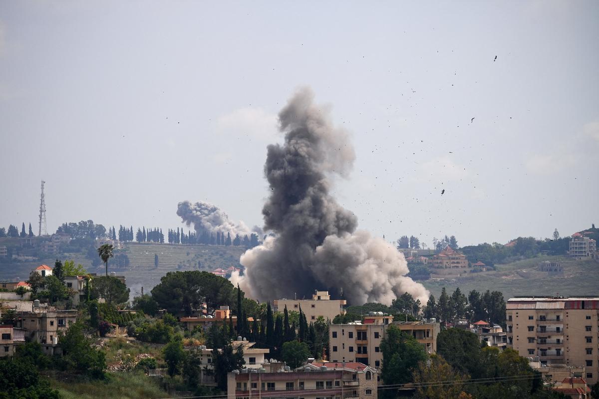 Smoke billows from southern Lebanon, following Israeli strikes, as seen from Nabatieh, Lebanon, June 2, 2026. REUTERS/ Stringer