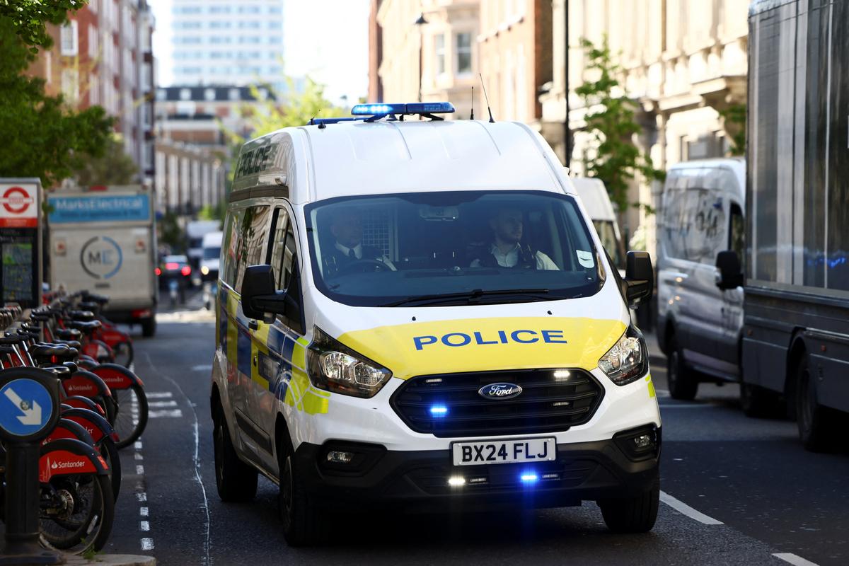 A van arrives at Westminster Magistrates Court on the day Essa Suleiman appears in the court, after he was charged with the attempted murder of two Jewish men during an antisemitic attack in Golders Green on Wednesday, in London, Britain, May 1, 2026. REUTERS/Jack Taylor