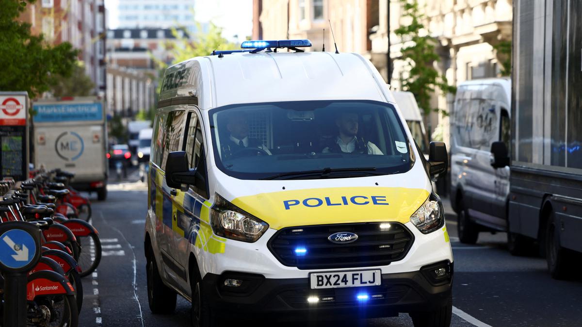 A van arrives at Westminster Magistrates Court on the day Essa Suleiman appears in the court, after he was charged with the attempted murder of two Jewish men during an antisemitic attack in Golders Green on Wednesday, in London, Britain, May 1, 2026. REUTERS/Jack Taylor