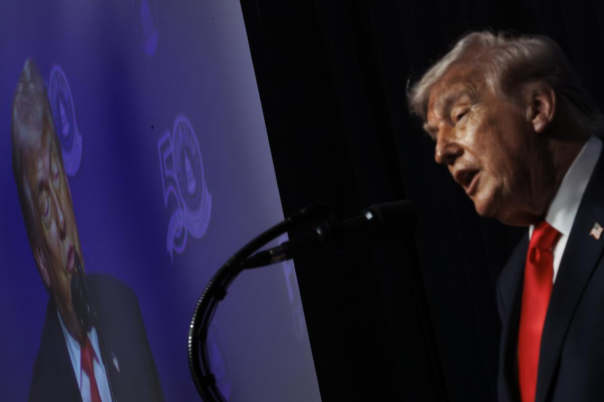 President Donald Trump speaks at the Raymond F. Kravis Center for the Performing Arts in West Palm Beach, Fla., on Friday, May 1, 2026. The cease-fire between the United States and Iran remained in limbo after President Trump said Saturday evening on social media that he was reviewing Iran's latest proposal but "can't imagine that it would be acceptable." (Tom Brenner/The New York Times)