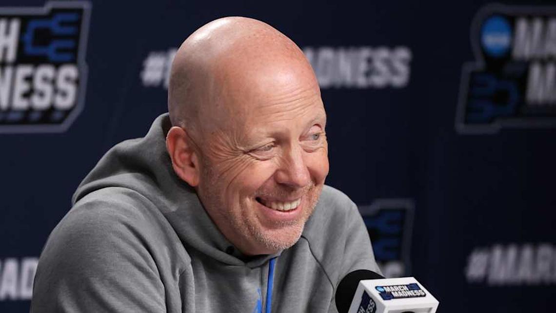  Mar 19, 2026; Philadelphia, PA, USA; UCLA Bruins head coach Mick Cronin speaks with the media before a practice session ahead of the first round of the men's 2026 NCAA Tournament at Xfinity Mobile Arena. Mandatory Credit: Bill Streicher-Imagn Images | Bill Streicher-Imagn Images 
