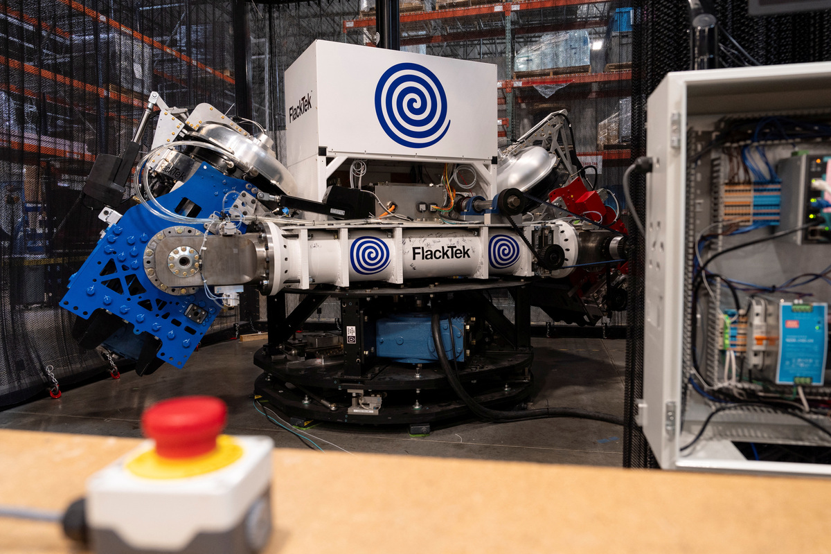 A prototype of FlackTek's largest mixer at FlackTek, a company that manufactures specialized mixing equipment used to produce energetics for missiles, in Louisville, Colorado, U.S., June 23, 2026. REUTERS/Cheney Orr