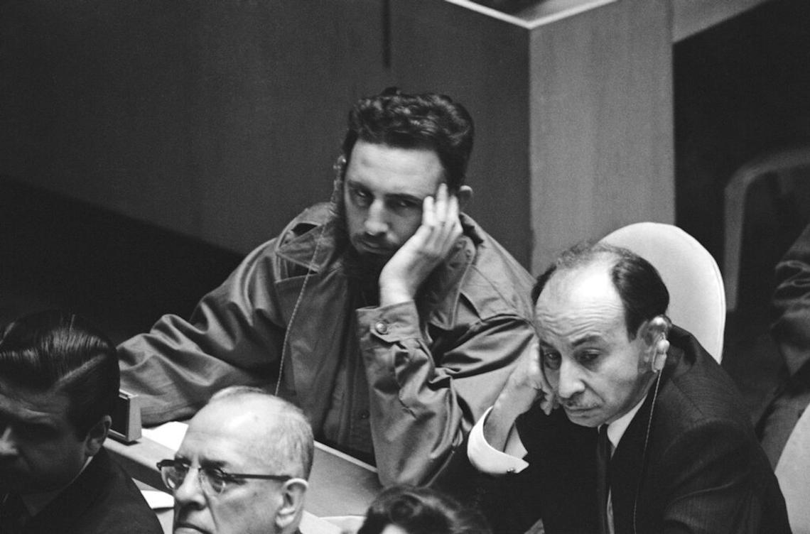  Cuban Premier Fidel Castro and his foreign minister Raul Roa listen to U.S. President Dwight Eisenhower speak to the United Nations General Assembly on Sept. 22, 1960. AP Photo 