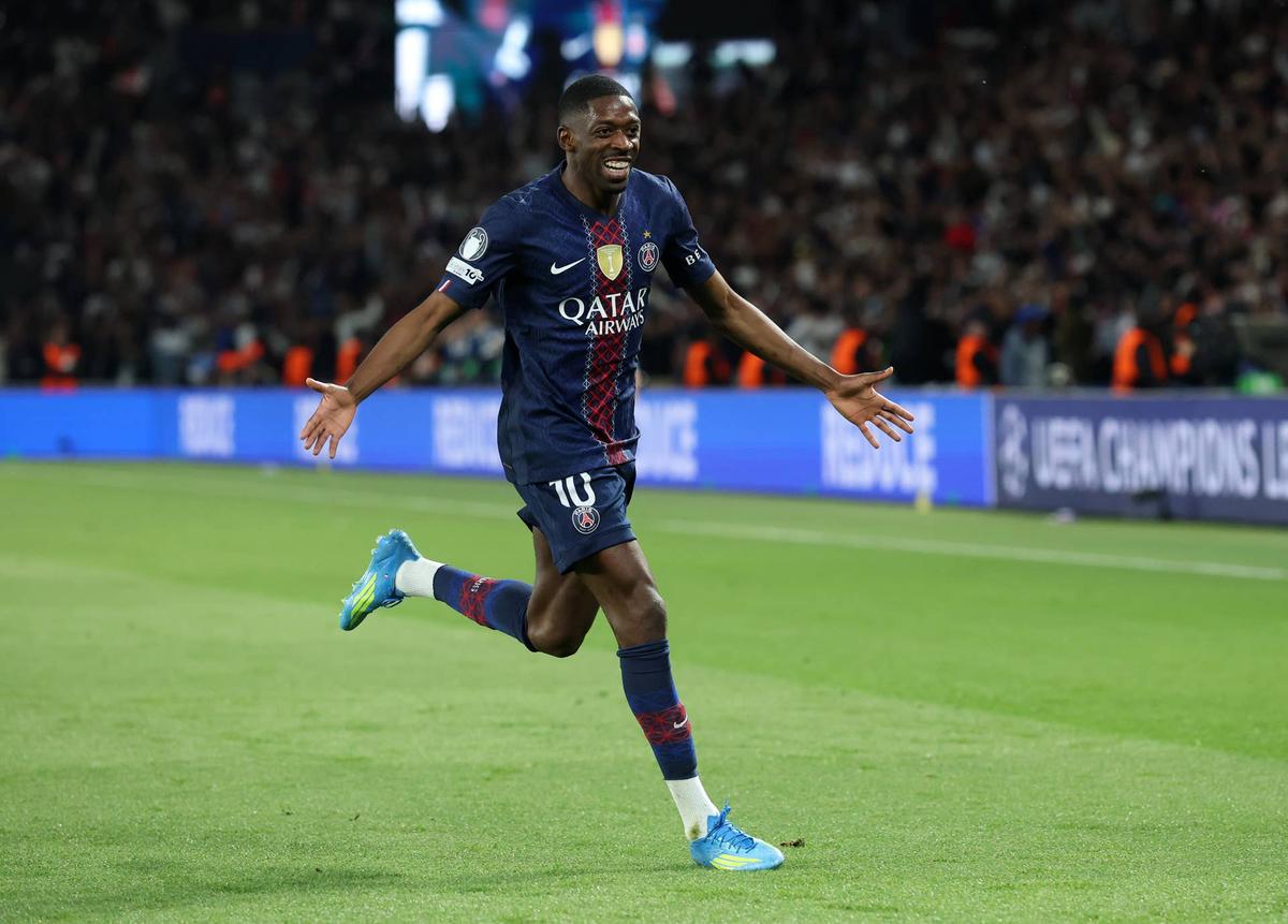  Ousmane Dembele of Paris Saint-Germain celebrates scoring his team's fifth goal during the UEFA Champions League 2025/26 Semi Final First Leg match between Paris Saint-Germain and FC Bayern München at Parc des Princes on April 28, 2026 in Paris, France. (Photo by Alexander Hassenstein/Getty Images) Photo by Alexander Hassenstein/Getty Images