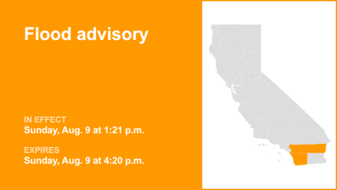 Flood advisory in place for Riverside and San Diego counties early Sunday evening 